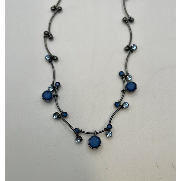 Givenchy Gun Metal Twisted Links Blue Crystal Dainty Necklace - Picture 4 of 8